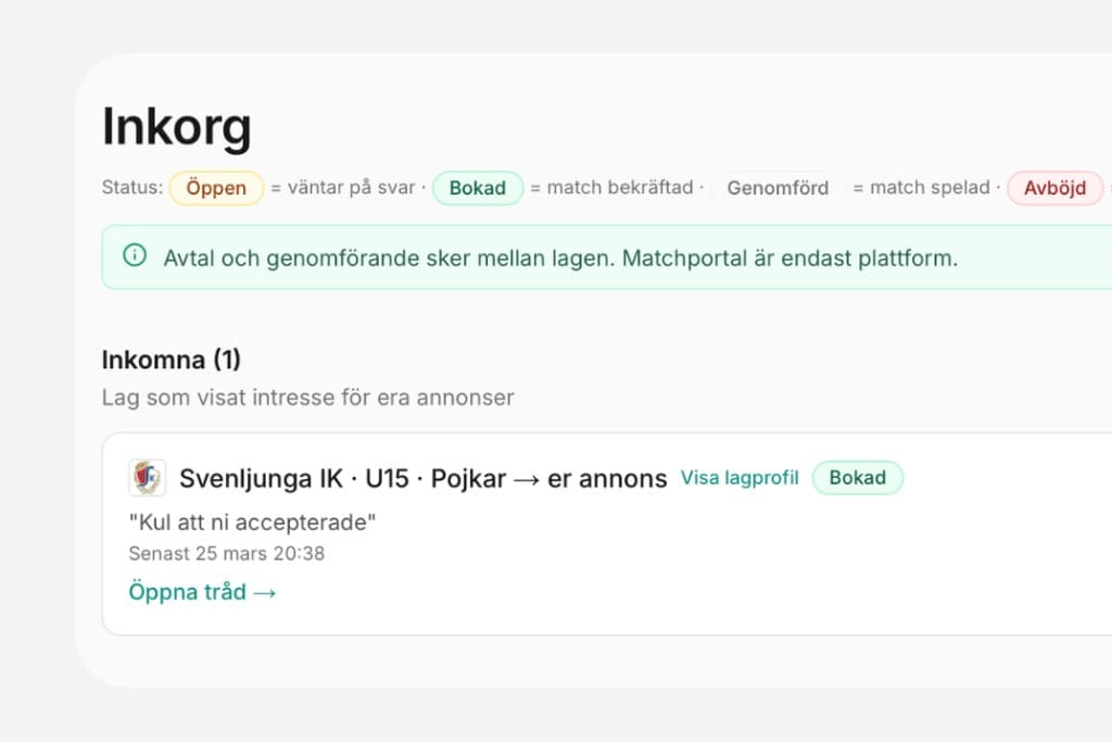 Matchportal – meddelanden och bokning